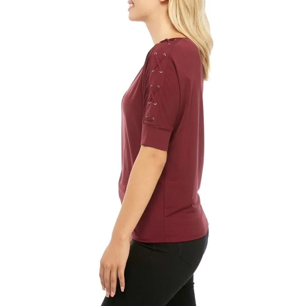 New! MICHAEL KORS Women's Dolman Lace-up Grommet Sleeve Top Blouse Red Size XL